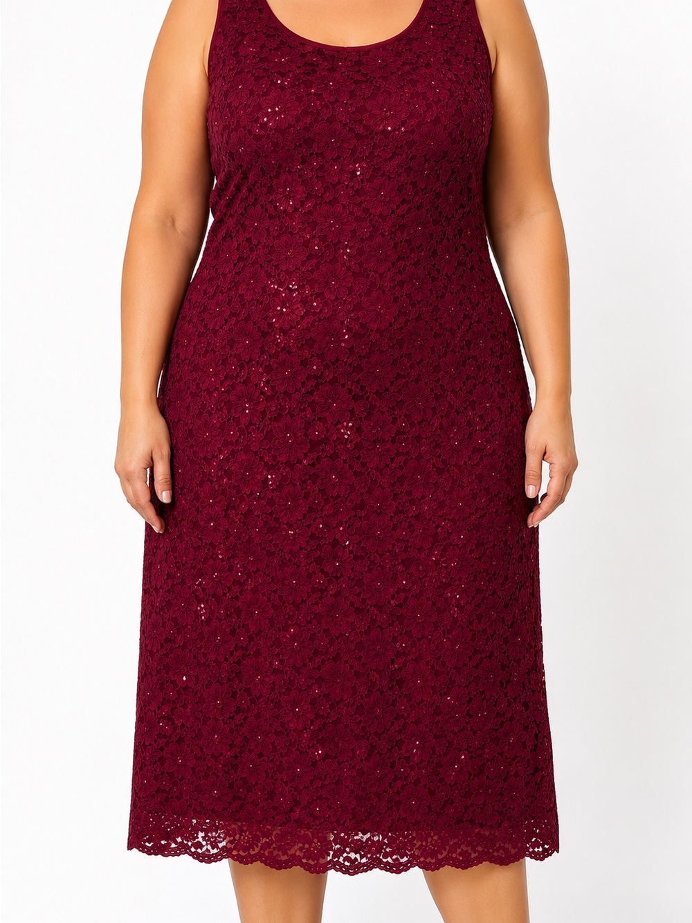 Sleeveless Lace Dress in Burgundy